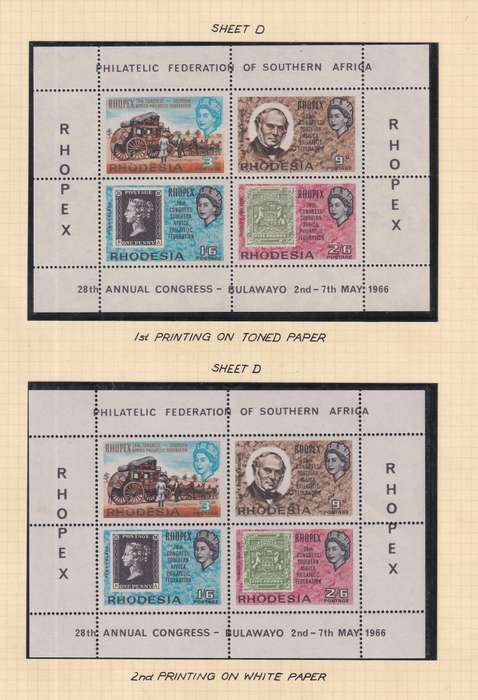 Rhodesia 1966 28th CSAPF Rhopex 1st & 2de printings A-D toned & white paper.