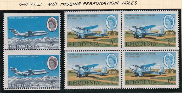 Rhodesia 1966 Airways 5s with variety SHIFTED & MISSING PERF HOLES , MNH    ( SACC 161-164)