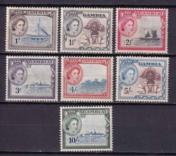 Gambia 1953-59 QE part set , M/H             (SG 172> , CV £52)