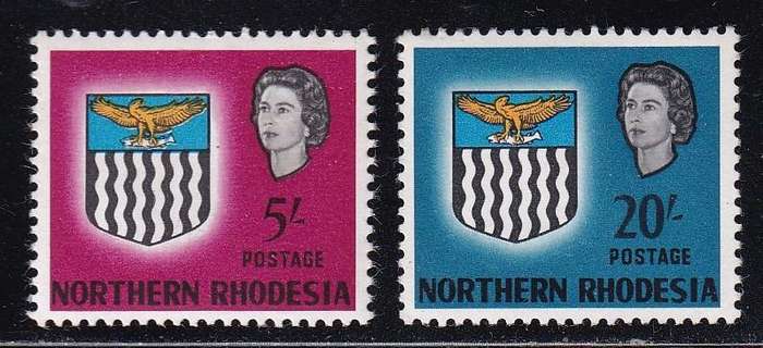 Northern Rhodesia 1963 QE 5s & 20s top values , MNH            ( SACC 86, 88, CV R900)