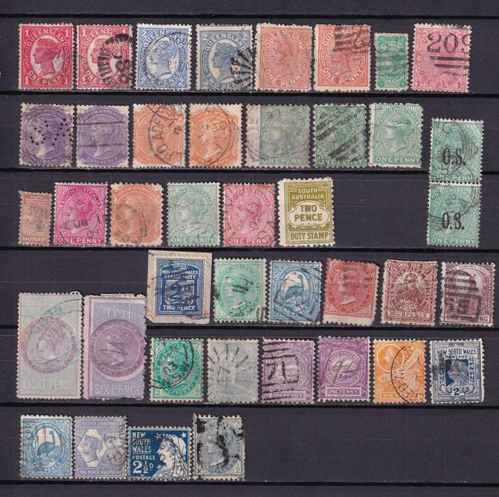 Australia states (Victoria, Tasmania, Queensland NSW ext) part sets, used       (3 x  SCANS)