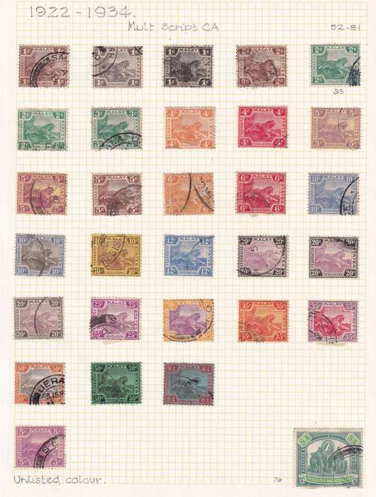 Malaysia Federated states 1922-34 part set (+ unlisted color), used           (SG 52-77, CV £180)