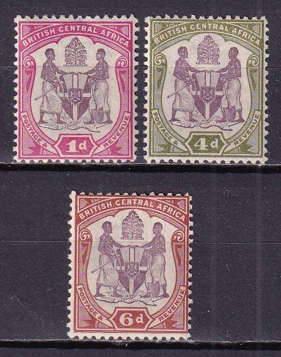 Nyasaland British Central Africa 1901 set (CA) (changed colors) , MLH  ( SG 57d,57e,58, CV £22 )