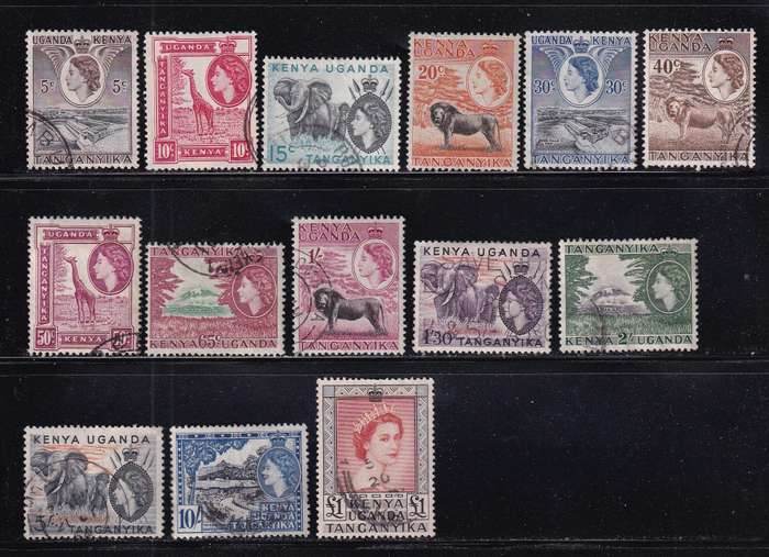 Kenya Uganda Tanganyika (KUT) 1954-59 QE complete set , used             (SG 167-180, CV £32)