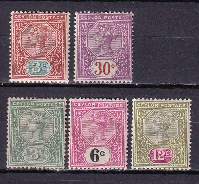 Ceylon 1893> QV part sets, (CA), M/H                (SG 245>, CV £27)
