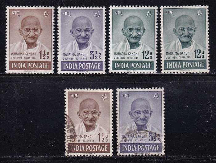 India 1948 Gandhi Independence part set, M/H & used          (SG 305-307, £75)