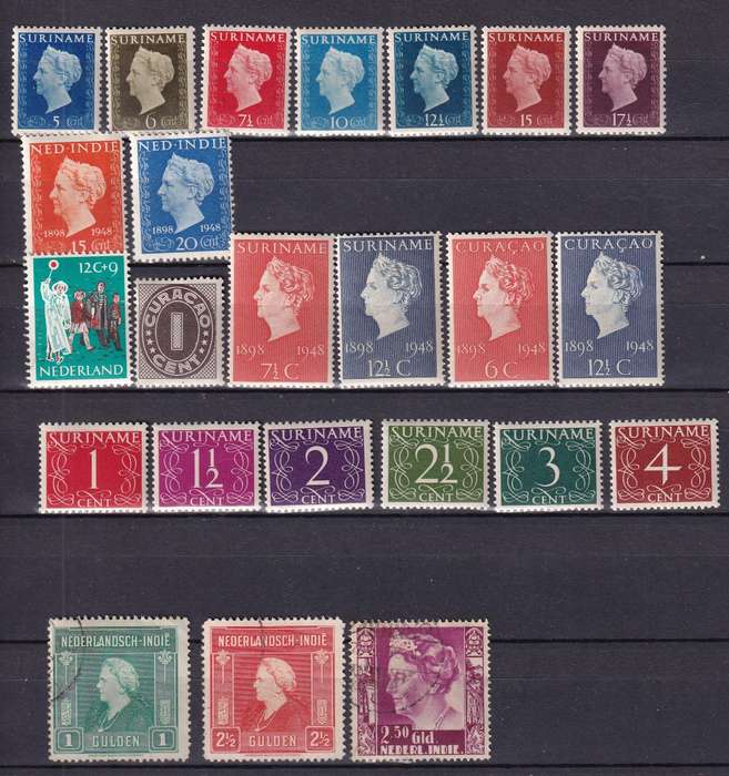 Netherlands & colonies (Suriname, Indie, Curaqao) part sets, MNH & used        (3 x scans)