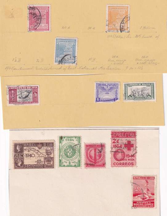 South America (Bolivia, Cuba, Dominica, Colombia,Peru) lot used on 11 scans (stamp adherence