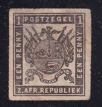 Transvaal 1870 1d black Borrius printing, thick stout paper, rouletted, M/H       (SACC 21, R500)