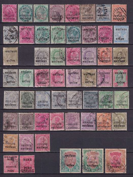 India States (GWALIOR) QV . KG V 1885> part sets, used         (2 X SCANS)