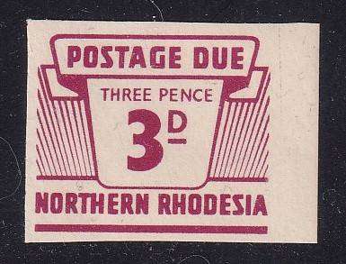 Northern Rhodesia 1963 Postage Due 3d imperforated , MNH             ( SACC 7)