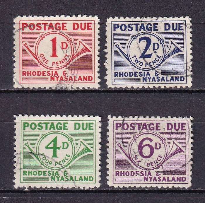 Rhodesia and Nyasaland 1961 Postage due set , used      ( SACC 3-6,,CV R500)