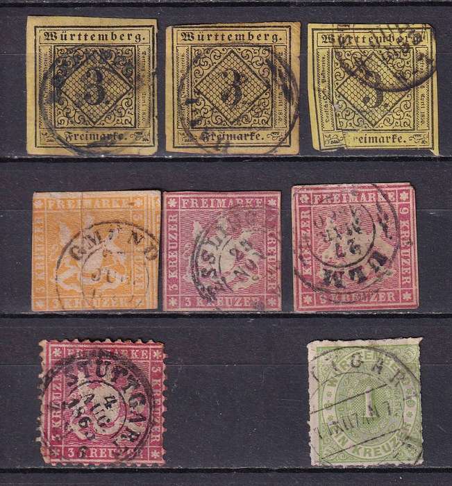 Germany Wurttemberg 1851-69>part sets, used             (faults, SG 3>CV £60)