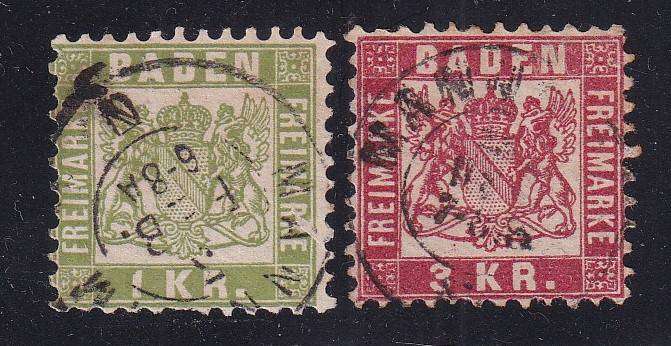 Germany Baden 1862 1 & 2 Kr , used             ( SG 39>)