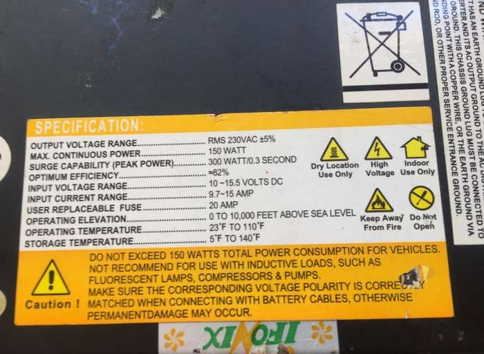 POWER INVERTER  ' HUMAN POWER ' 12V. DC. / 230V AC. for vehicles, airplanes, boats , ATV,s
