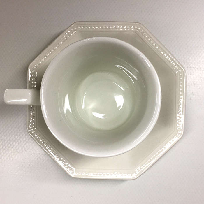 JOHNSON BROS. WHITE , OCTAGONAL SHAPE DESIGN , IRONSTONE , DEMITASSE /  ESPRESSO DUOS  six available