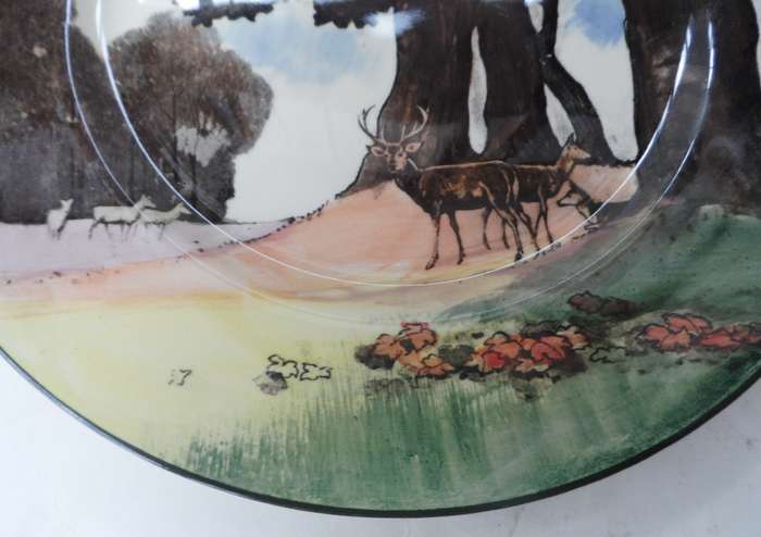 ROYAL DOULTON CABINET / DISPLAY PLATE ' STAG WITH HINDS BREAKING COVER     '