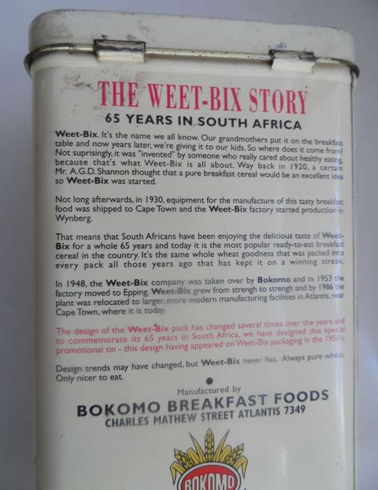 VINTAGE COLLECTIBLE BOKOMO, WEET-BIX ,  LIDDED STORAGE TIN