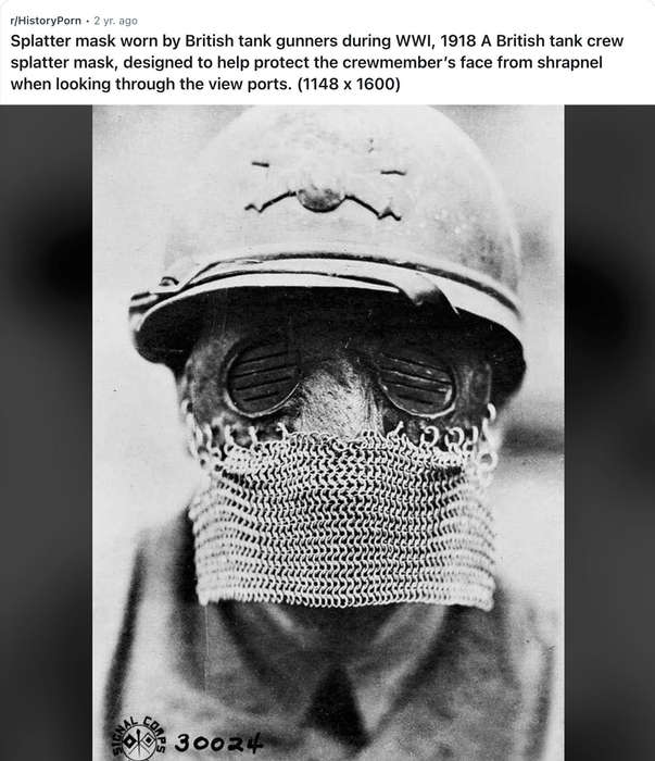 Original British WWI Tanker Leather Covered Splatter Mask with Chainmail Mouth Guard