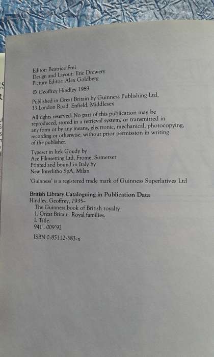 `The Guinness Book of British Royalty" Hard cover.