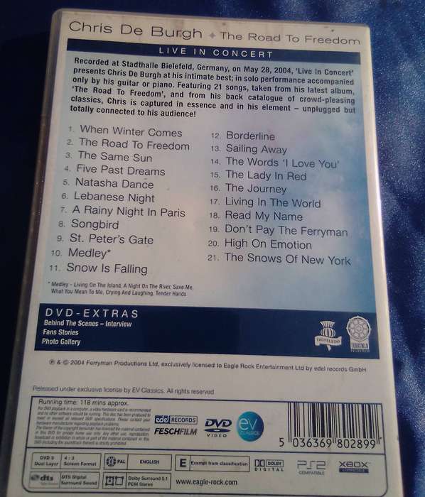 DVD Chris De Burgh.  The Road to Freedom.