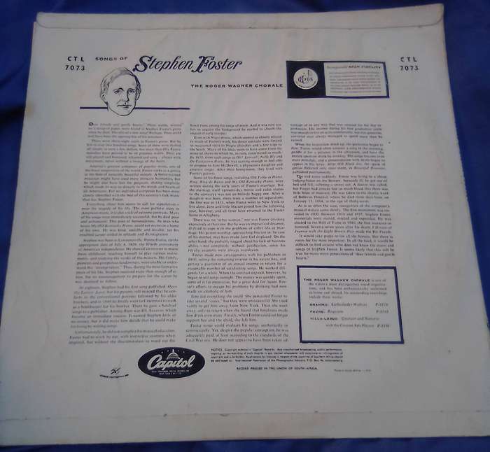 L.P. Songs of Stephen Foster.  Cover: Very good.  L.P.:Very good.