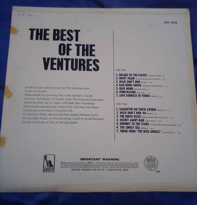 L.P.  Best of The Ventures.  Cover: Very good.  L.P.:Very good.