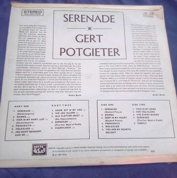 L.P.  Gert Potgieter. Cover: Very good.  L.P.:Very good.