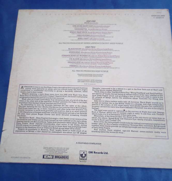 L.P. The Deep Purple Singles A's & B&s.  Cover: Very good. L.P.: Good.