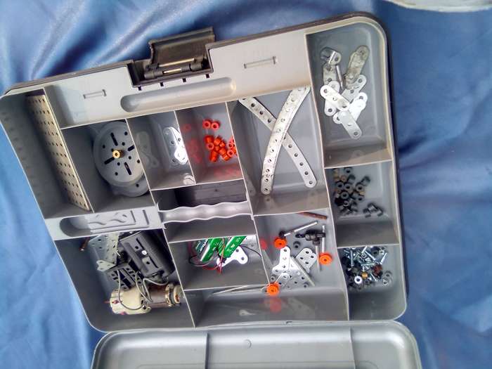 Meccano spare parts in carry-case.