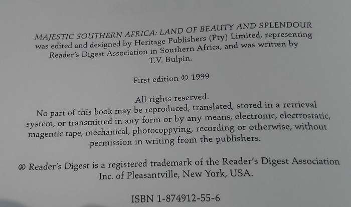 "Majestic Southern Africa". Hard cover.
