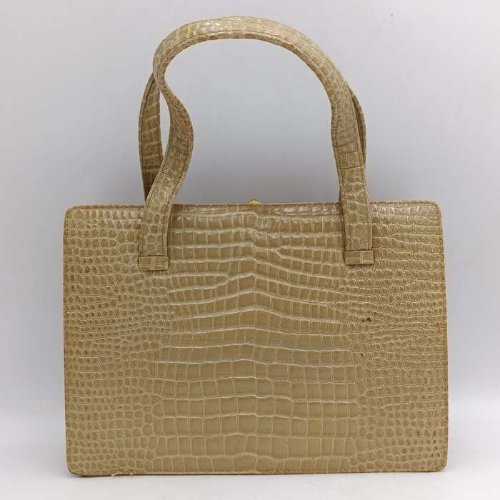 Vintage genuine leather dark beige handbag with purse some marks on the inside bat leather