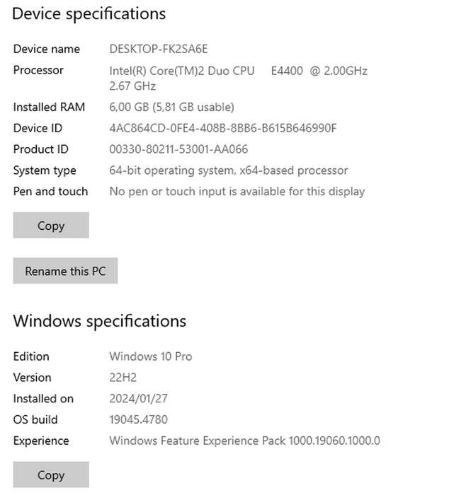 Lenovo ThinkCentre Desktop PC. Dualcore-6Gb-250Gb-Win10
