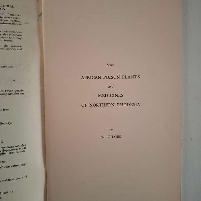 Some African Poison Plants and Medicines of Northern Rhodesia. The Occasional Papers of the Rhodes-L