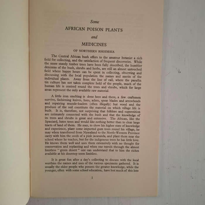 Some African Poison Plants and Medicines of Northern Rhodesia. The Occasional Papers of the Rhodes-L