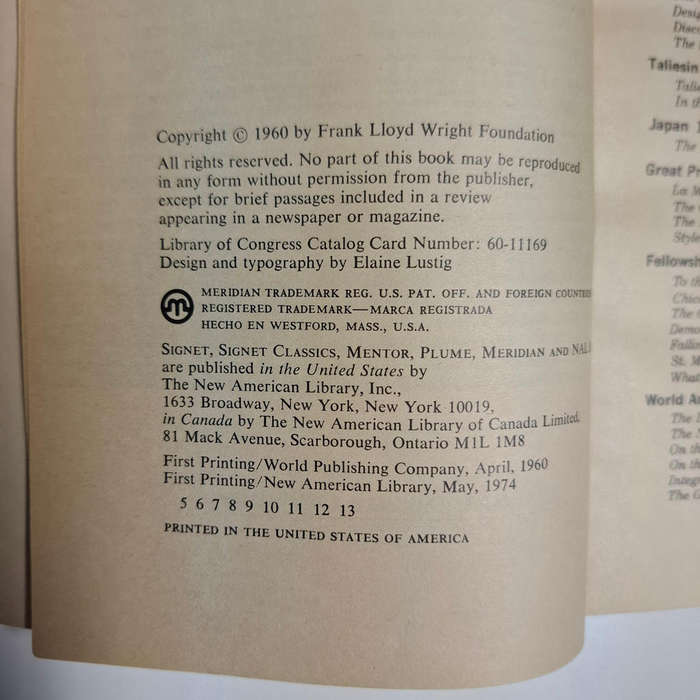 Frank Lloyd Wright: Writings and Buildings (Selected by Edgar Kaufmann and Ben Raebum)