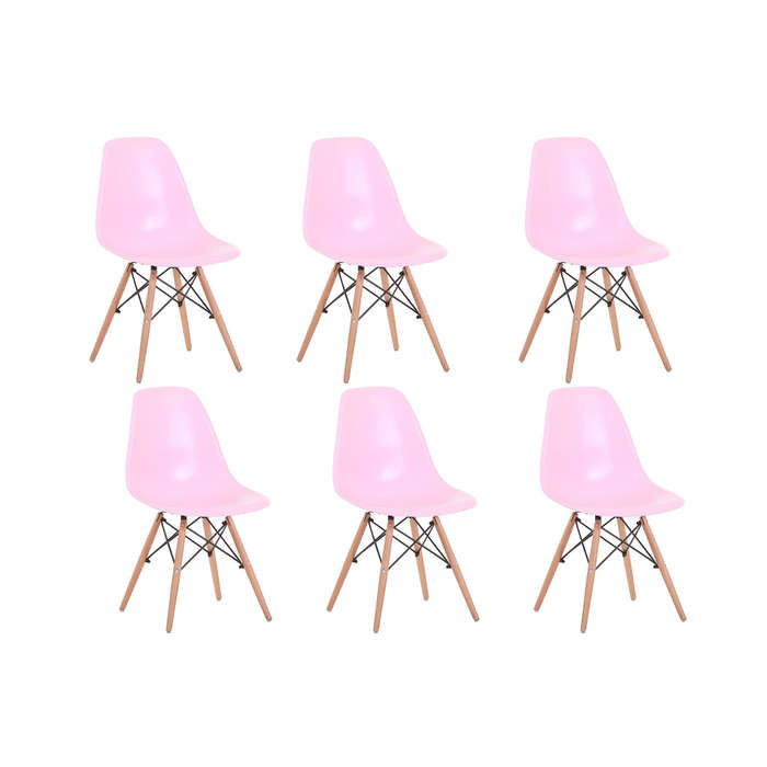 Luna wooden leg chair pink 6 pack
