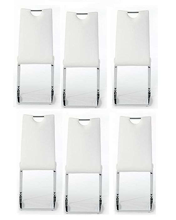 Faux Leather with Silver Metal Legs Dining Chairs - 6 Pack - White