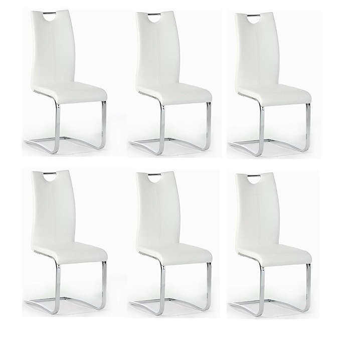 Faux Leather with Silver Metal Legs Dining Chairs - 6 Pack - White