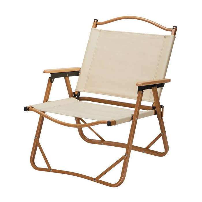 Foldable Camping/Picnic Chair -Metal Frame & Wooden Armrest -Beige