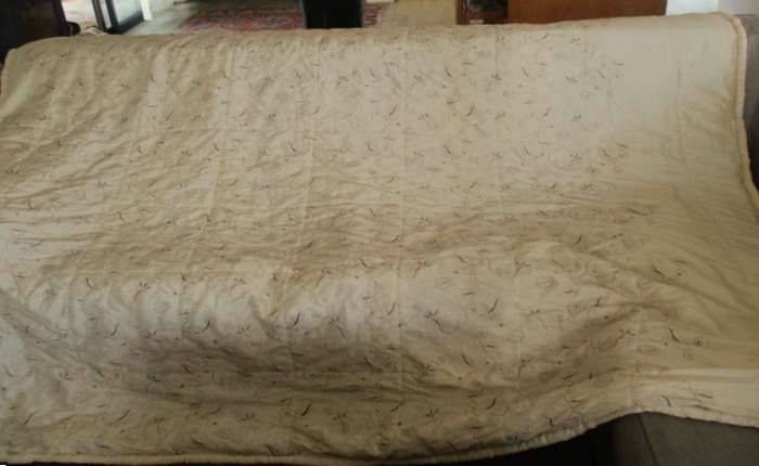 An enormous embroidered light gold comforter to fit king & queen size bed - 269cm x 262cm