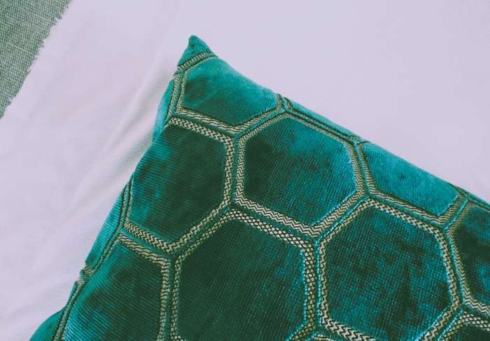 Elegant large Designers Guild textured velvet cushion with duck feather inner (original price R1599)