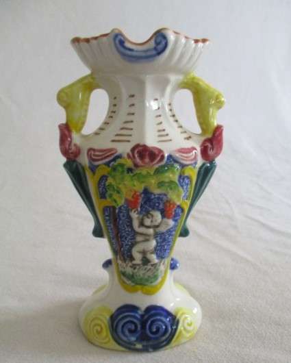 Vintage hand painted majolica cherub vase - Japanese?
