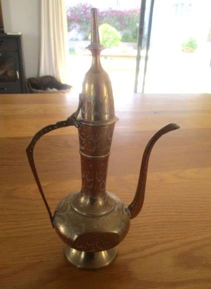 Vintage Indian etched brass Turkish coffee pot - smaller size - 26cm tall