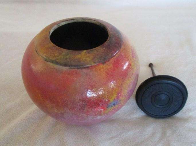 Artistic wood-turned box by Durham Woodturners, England with swirls of colour