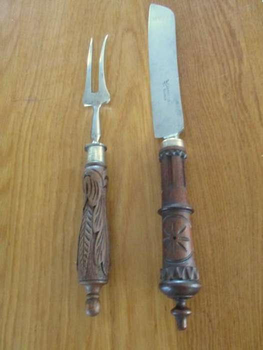 Relisted - Vintage J.A. Henckels solingen carving set with carved wooden handles