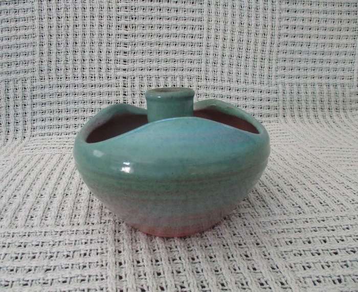 Beautiful turquoise glazed pottery candle holder cum vase - great centre piece