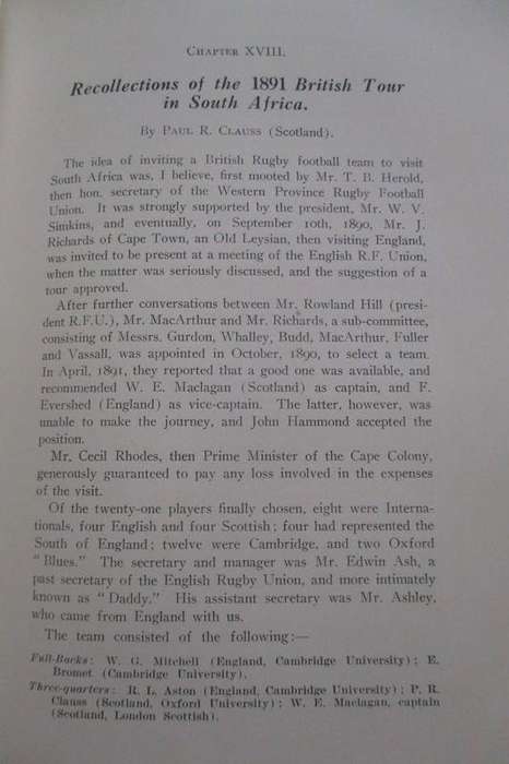 1933 edition - The History of South African Rugby Football (1875-1932) by Ivor d. Difford