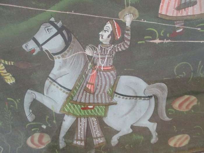 Large vintage/antique Indo-Persian Mughal painting - Maharajah Tiger Hunt (ignore reflections)