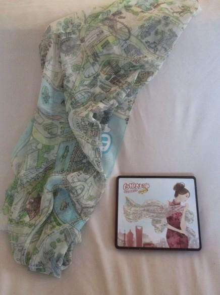 A delicate hand printed Shanghai silk scarf - unused in original tin - great gift